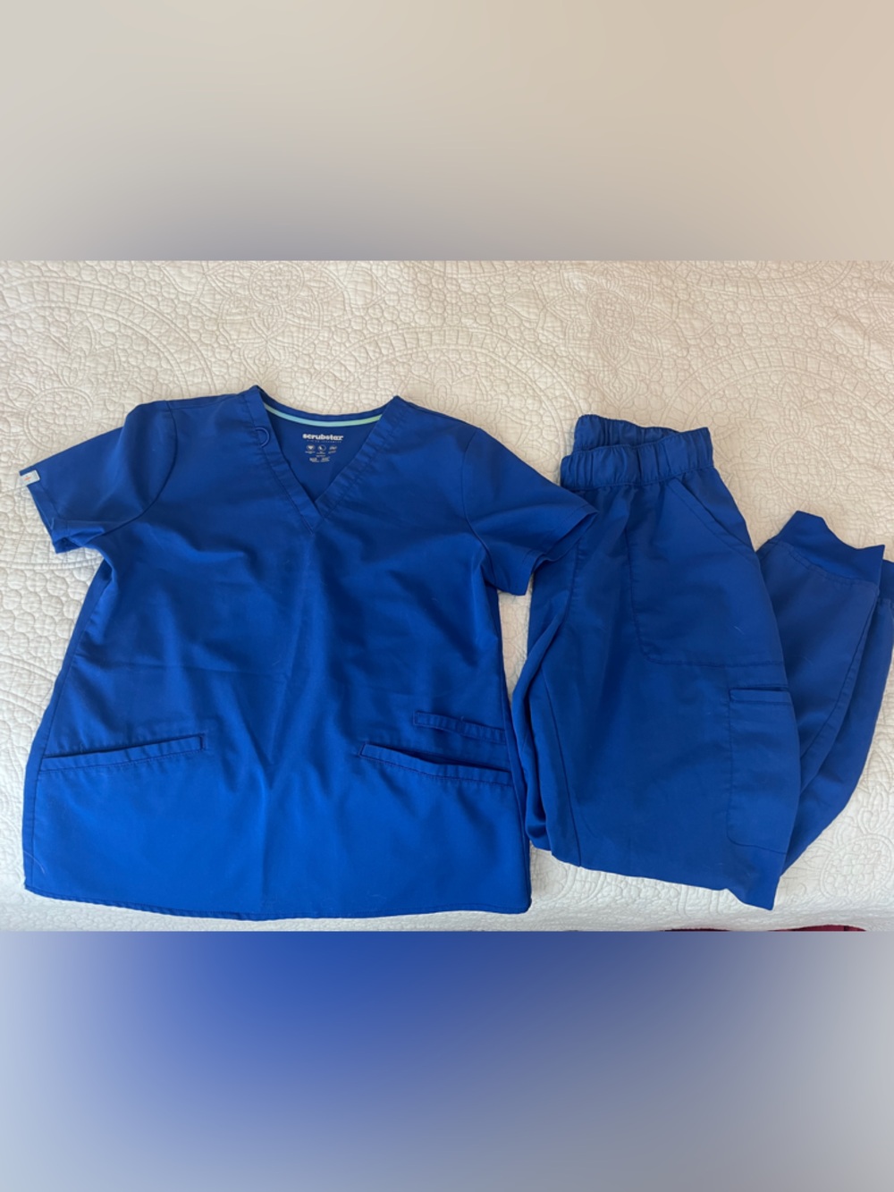 Scrubstar Blue V‑Neck Medical Top with joggers